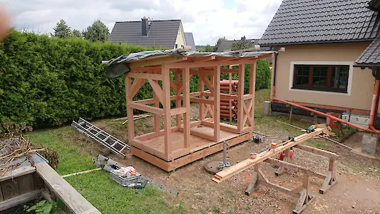 Bild in der Bildergallerie zu Fachwerk-Gartenschuppen Neubau in Lärche