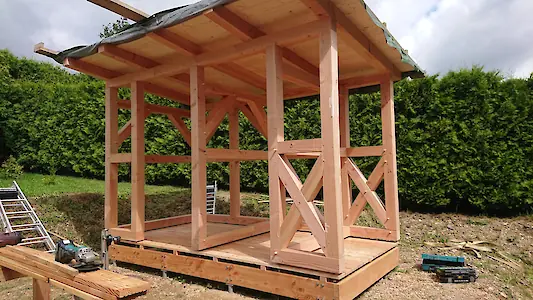 Bild in der Bildergallerie zu Fachwerk-Gartenschuppen Neubau in Lärche