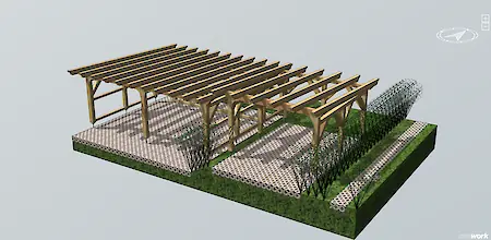 Bild in der Bildergallerie zu Fachwerkcarport mit Ziersäulen